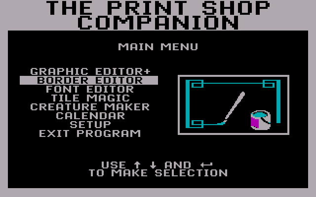 The Print Shop Companion for IBM PC - Menu